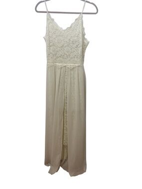 Sheilay White Contrast Lace Split Cami Dress Size Medium Beach Wedding
